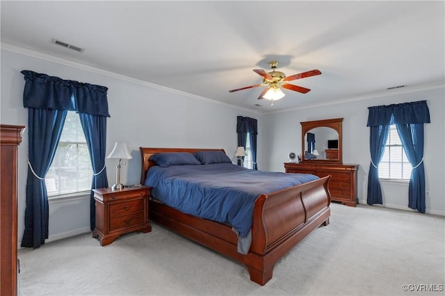 8940 Kings Charter Dr, Hanover, VA 23116 - bedroom with light carpet, ornamental molding, and a ceiling fan