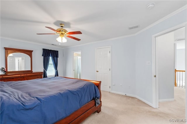 8940 Kings Charter Dr, Hanover, VA 23116 - bedroom featuring light colored carpet, crown molding, and ceiling fan