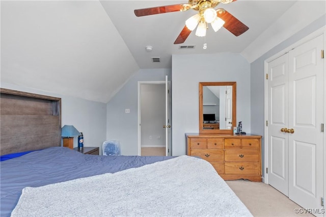 8940 Kings Charter Dr, Hanover, VA 23116 - bedroom featuring lofted ceiling, light colored carpet, and a ceiling fan