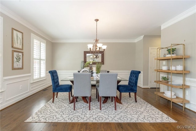 14006 Riverdowns N Mews, Midlothian, VA 23113 - dining area featuring a chandelier, ornamental molding, wood finished floors, and wainscoting