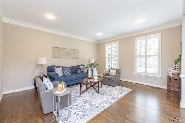 14006 Riverdowns N Mews, Midlothian, VA 23113 - living area featuring baseboards, ornamental molding, dark wood-type flooring, and recessed lighting