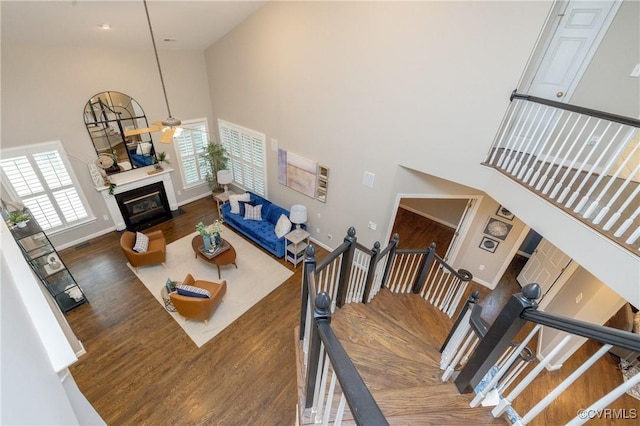 14006 Riverdowns N Mews, Midlothian, VA 23113 - dining area featuring a towering ceiling, wood finished floors, ceiling fan, and healthy amount of natural light
