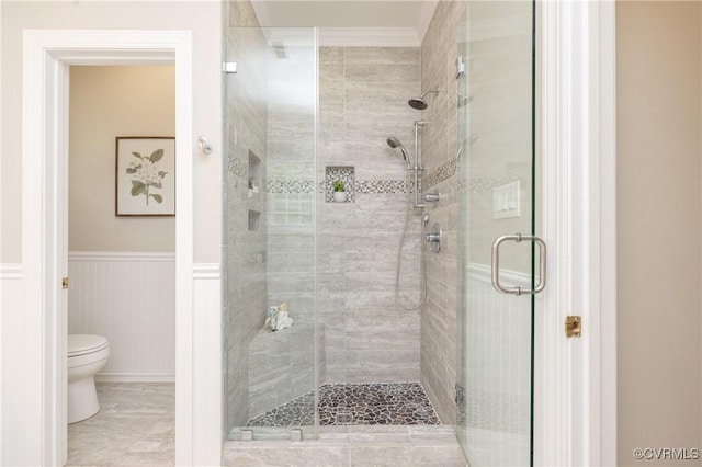 14006 Riverdowns N Mews, Midlothian, VA 23113 - full bath featuring toilet, a shower stall, and wainscoting