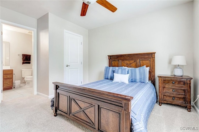 9951 Orchard Meadow Rd, Mechanicsville, VA 23116 - bedroom with light colored carpet, connected bathroom, and a ceiling fan