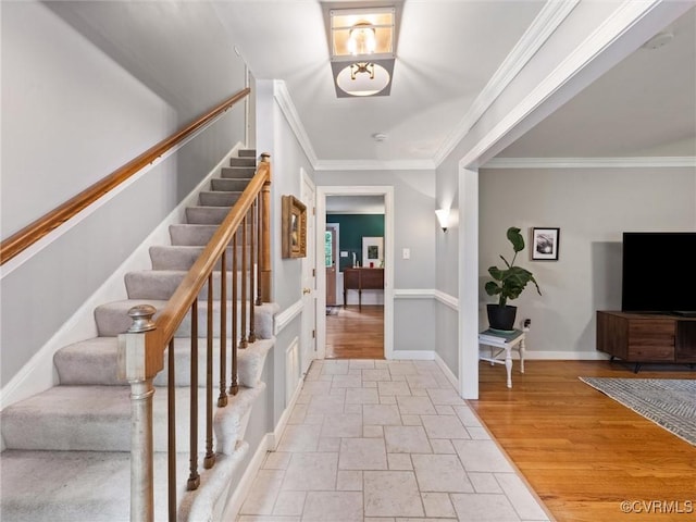 1125 Royal Ridge Rd, Chesterfield, VA 23114 - entryway featuring stone tile flooring, stairway, and ornamental molding