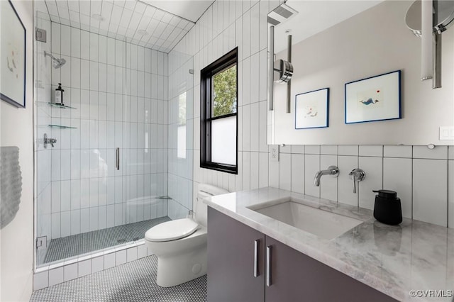 114 S Colonial Ave, Richmond, VA 23221 - full bath with vanity, a shower stall, tile walls, and tile patterned flooring