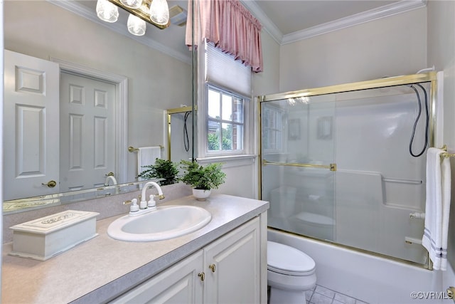 2520 Nathaniell Powell Rd, Williamsburg, VA 23185 - bathroom featuring crown molding, vanity, combined bath / shower with glass door, and tile patterned flooring