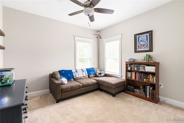 12025 Autumn Knoll Dr, Mechanicsville, VA 23116 - carpeted living area featuring baseboards and ceiling fan