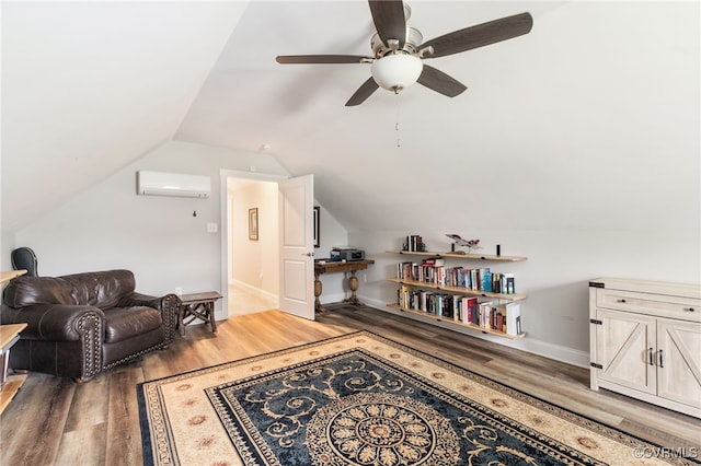 12025 Autumn Knoll Dr, Mechanicsville, VA 23116 - sitting room with a wall mounted air conditioner, wood finished floors, ceiling fan, and lofted ceiling