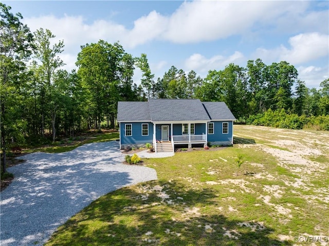 8315 Namozine Rd, Amelia Courthouse, VA 23002 - ranch-style home featuring covered porch, gravel driveway, and a front lawn