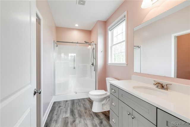 8315 Namozine Rd, Amelia Courthouse, VA 23002 - full bath featuring a shower stall, vanity, wood finished floors, and toilet