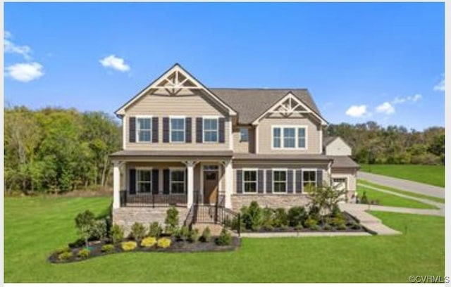 14413 Reisen Ln, Chester, VA 23831 - craftsman-style home featuring a front yard, a porch, and an attached garage