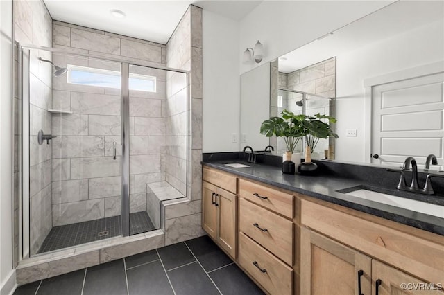 12731 Dell Hill Ct, Chester, VA 23831 - full bathroom with tile patterned floors, a shower stall, and double vanity