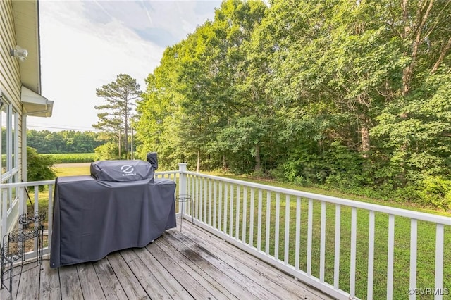 2301 White Chapel Rd, Lancaster, VA 22503 - wooden deck with a grill and a yard