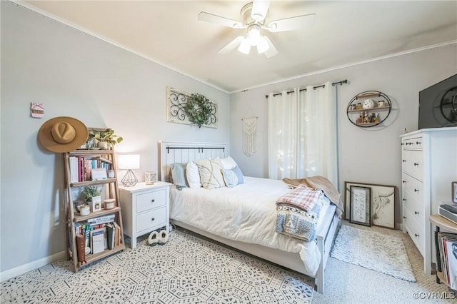 2301 White Chapel Rd, Lancaster, VA 22503 - bedroom with light colored carpet, crown molding, and ceiling fan