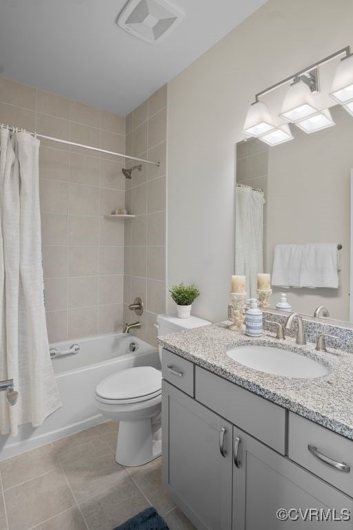 15942 Fishers Green Dr, Chesterfield, VA 23832 - bathroom with vanity, shower / bathtub combination with curtain, and tile patterned flooring