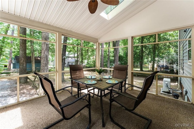 4337 Collingswood Dr, Chesterfield, VA 23832 - sunroom / solarium featuring a skylight, a ceiling fan, vaulted ceiling, and outdoor dining area