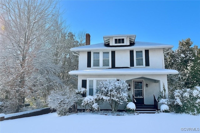 110 Gatewood Ave, Crewe, VA 23930 - traditional style home featuring a chimney and stucco siding