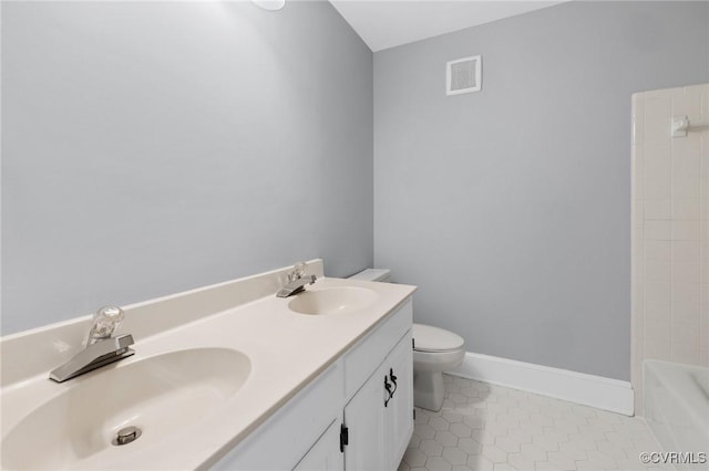 211 Bollingbrook Ct, Chesterfield, VA 23236 - bathroom featuring tile patterned floors, double vanity, and shower / washtub combination