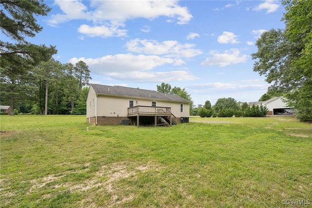 241 Deep Landing Rd, Tappahannock, VA 22560 - rear view of property with a deck, a yard, and crawl space