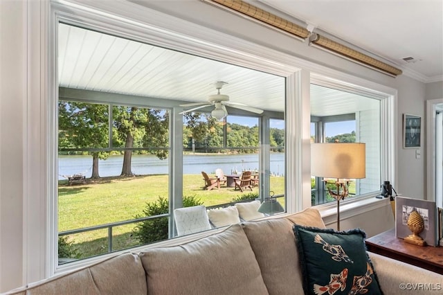 183 Nimcock Rd, Urbanna, VA 23175 - sunroom with a water view, healthy amount of natural light, and crown molding