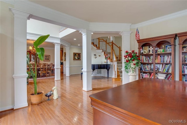 1306 Bach Ter, Chesterfield, VA 23114 - office area featuring ornamental molding, wood finished floors, and ornate columns