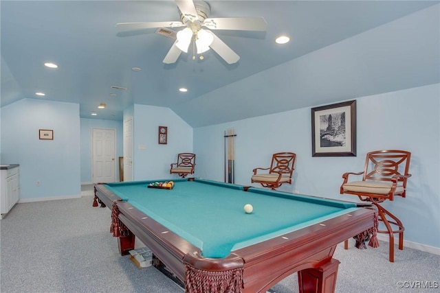 1306 Bach Ter, Chesterfield, VA 23114 - rec room with light colored carpet, recessed lighting, baseboards, ceiling fan, and lofted ceiling