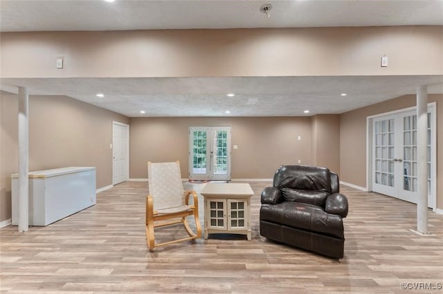 2212 Sara Ann Ct, Aylett, VA 23009 - living area with french doors, light wood-style flooring, baseboards, and recessed lighting