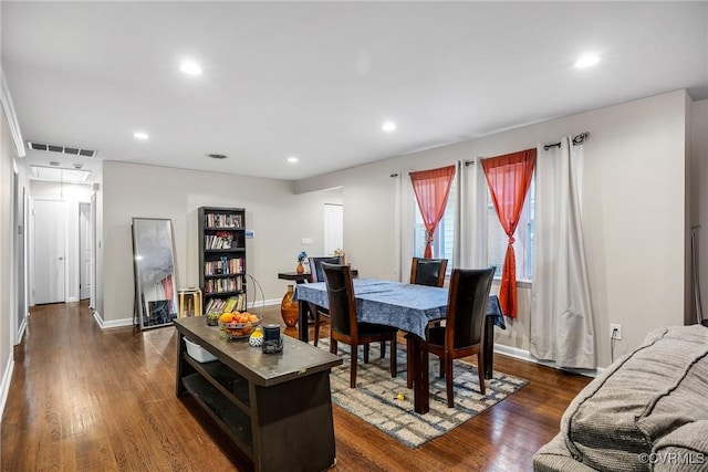 1939 Burks St, Petersburg, VA 23805 - dining area featuring dark wood-style floors, baseboards, recessed lighting, and attic access