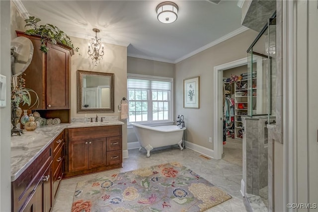 12700 Dell Hill Ct, Chester, VA 23831 - full bathroom with a shower stall, crown molding, vanity, a chandelier, and a walk in closet
