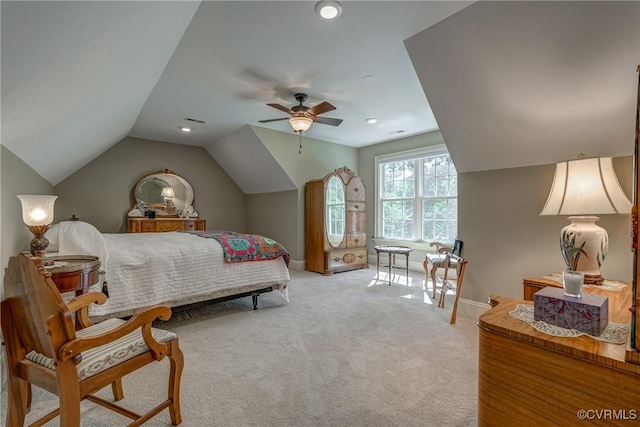12700 Dell Hill Ct, Chester, VA 23831 - bedroom featuring vaulted ceiling, baseboards, light carpet, a ceiling fan, and recessed lighting