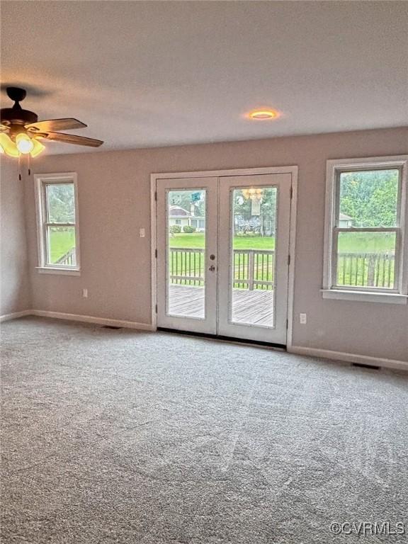 7906 Battlefield Park Rd, Henrico, VA 23231 - carpeted empty room featuring french doors, a ceiling fan, and a textured ceiling