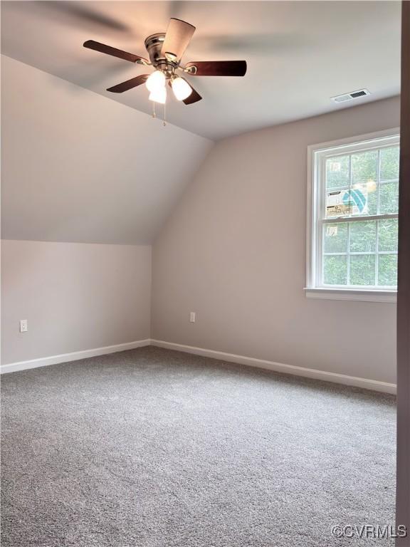 7906 Battlefield Park Rd, Henrico, VA 23231 - bonus room with a ceiling fan, lofted ceiling, and carpet