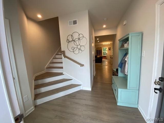 120 De La Warr Arch, Williamsburg, VA 23185 - stairway featuring wood finished floors and recessed lighting