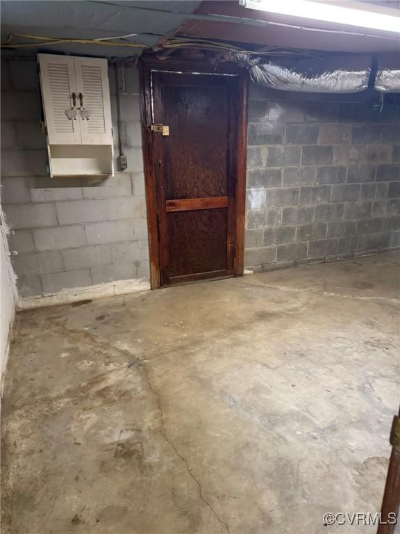 5404 Oak St, North Dinwiddie, VA 23803 - unfinished below grade area featuring concrete block wall