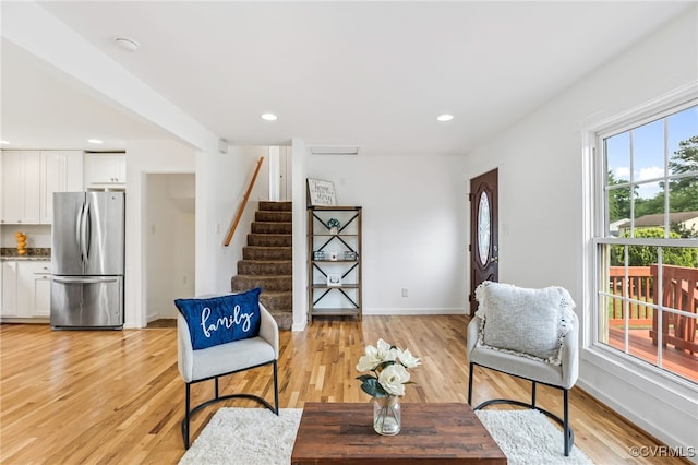6124 Manuel Ct, Chesterfield, VA 23234 - sitting room with stairs, light wood-type flooring, baseboards, and recessed lighting