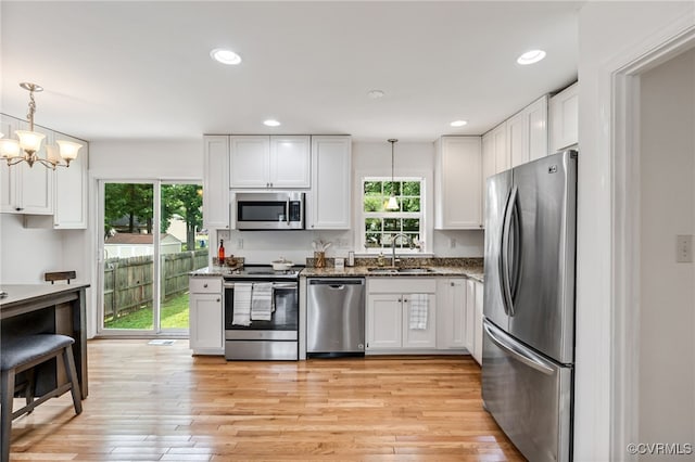 6124 Manuel Ct, Chesterfield, VA 23234 - kitchen featuring appliances with stainless steel finishes, a sink, plenty of natural light, white cabinetry, and recessed lighting