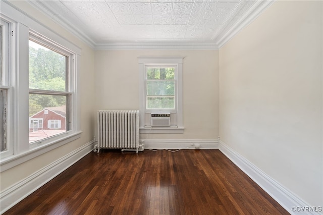 2707 Sherbourne Rd, Chesterfield, VA 23237 - spare room with radiator, wood-type flooring, an ornate ceiling, cooling unit, and ornamental molding