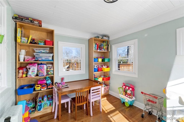 4100 Patterson Ave, Richmond, VA 23221 - rec room with plenty of natural light, wood finished floors, radiator heating unit, and crown molding