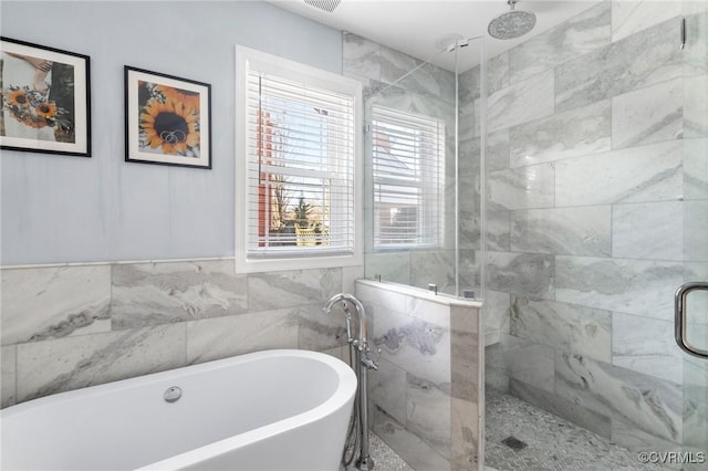 4100 Patterson Ave, Richmond, VA 23221 - bathroom featuring a stall shower, a soaking tub, and healthy amount of natural light