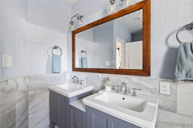 4100 Patterson Ave, Richmond, VA 23221 - bathroom with two vanities and tile walls