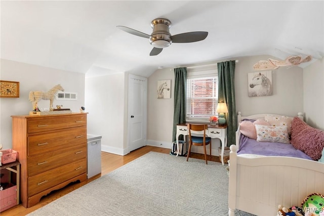 4100 Patterson Ave, Richmond, VA 23221 - bedroom with lofted ceiling, light wood finished floors, and a ceiling fan