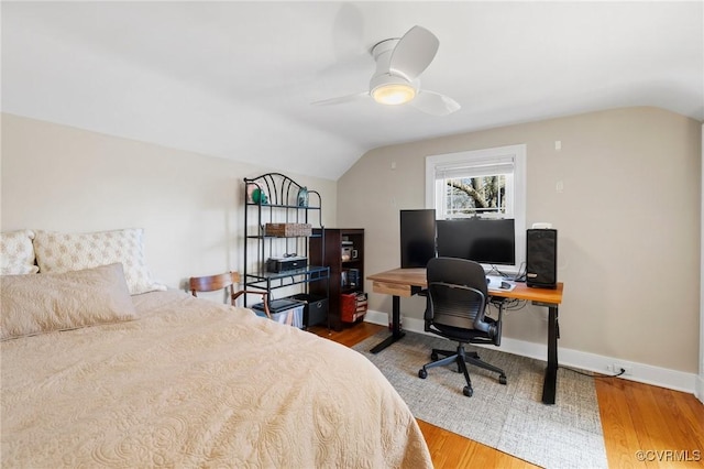 4100 Patterson Ave, Richmond, VA 23221 - bedroom featuring vaulted ceiling, a desk, wood finished floors, and ceiling fan