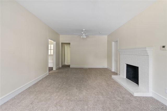 6610 St George St, Chesterfield, VA 23237 - unfurnished living room with carpet flooring, a ceiling fan, and a fireplace