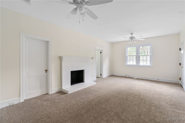 6610 St George St, Chesterfield, VA 23237 - unfurnished living room featuring ceiling fan, carpet flooring, and a fireplace