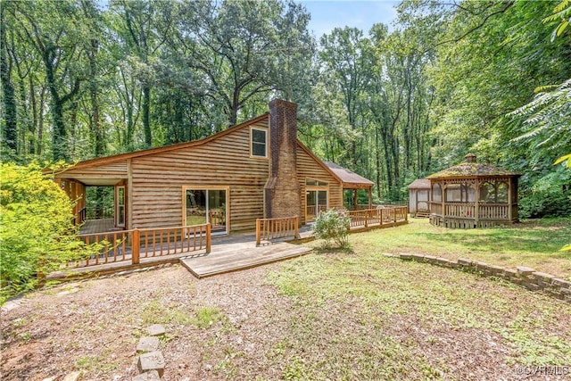 31 Pleasant Run, Cartersville, VA 23027 - back of house with a gazebo, a chimney, a wooden deck, and a yard