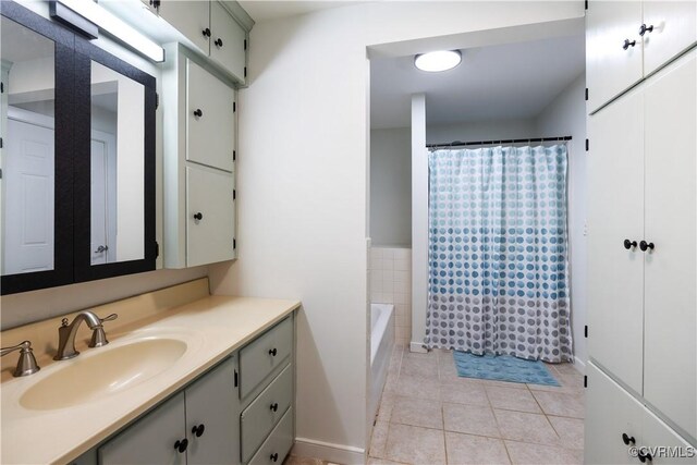 31 Pleasant Run, Cartersville, VA 23027 - bathroom with vanity, tile patterned flooring, a bathtub, and a shower with shower curtain