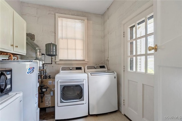 6502 W Franklin St, Henrico, VA 23226 - laundry room featuring cabinet space, electric water heater, and independent washer and dryer