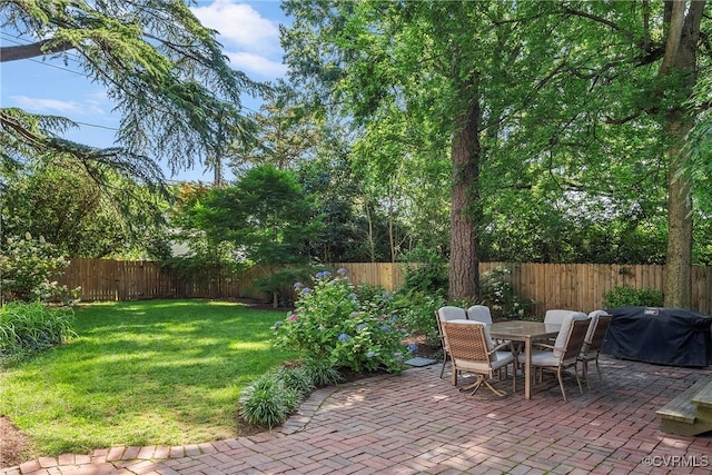 6502 W Franklin St, Henrico, VA 23226 - fenced backyard with a grill, a patio, and outdoor dining space