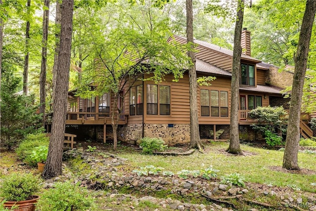 13542 Heathbrook Ter, Midlothian, VA 23112 - back of house with a deck, a chimney, crawl space, and stairway